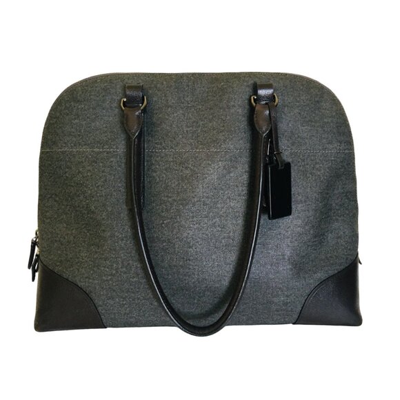 TUMI Business Bag Satchel Large Leather Villa Nivelle Zips Tags Grey Brown - Picture 2 of 16